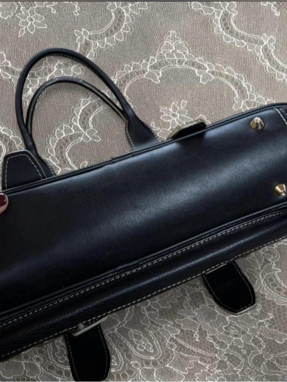 Maxx New York Black Handbag with Gold Ring Hardware - Picture 3 of 8